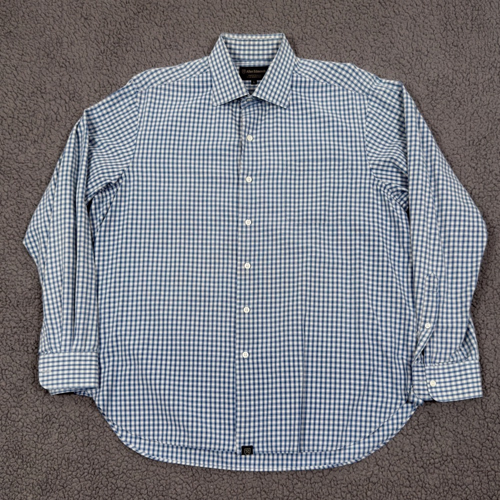Allen Edmonds Shirt Mens Large Blue Gingham Check Button Down USA Cotton